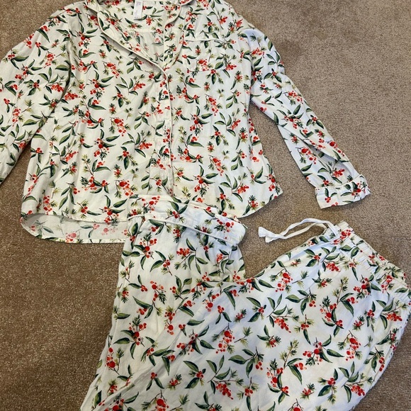 Stars Above Women's Floral Pajama Set - White with Red and Green - Picture 1 of 5